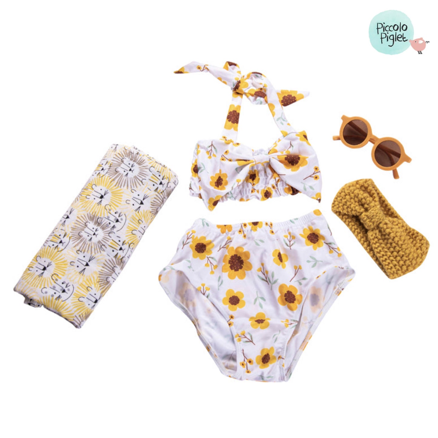 Swim suit - Yellow flowers on White